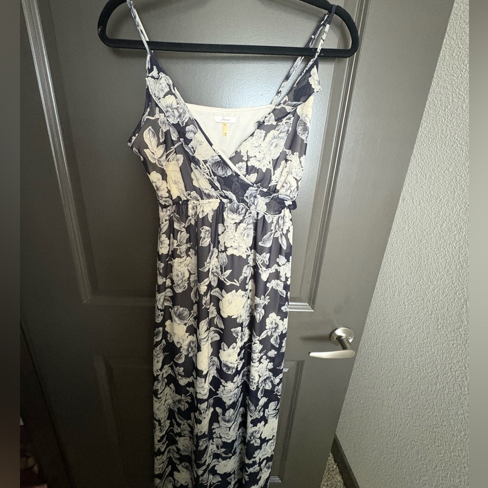 Navy Blue Floral Maxi Dress - Size S